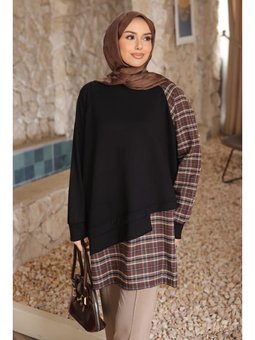 Siyah Ekose Garnili Modal Tunik