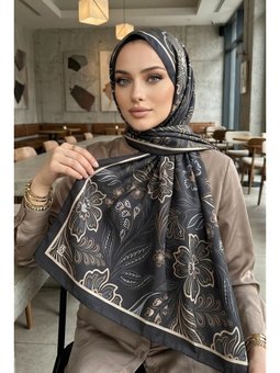 Siyah Etnik Desenli Soft Şal