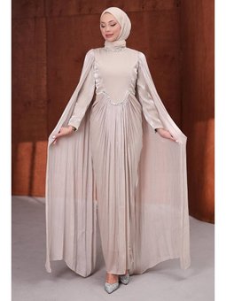 Taş Önü Drapeli Taşlı Abiye Elbise