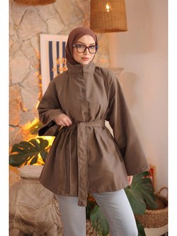 Vizon Kuşaklı Düğmeli Gabardin Trençkot