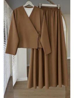 Vizon Yandan Bağlamalı Dabıl Kimono Etekli Takım