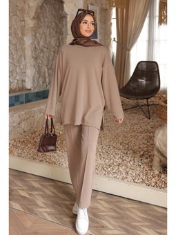 Vizon Yanı Yırtmaçlı Tunik Pantolonlu Takım