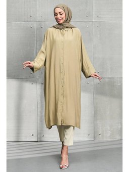 Vizon Yanları Yırtmaçlı Düğmeli Tunik