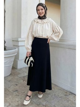 A Kesim Siyah Duble Kumaş Etek