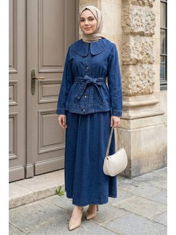 Bebe Yaka Etekli Mavi Kot Takım