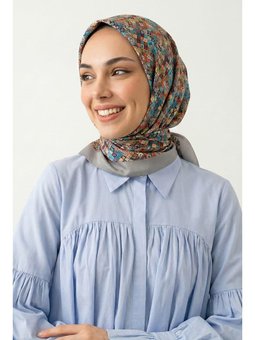 Bohem Mozaik Desenli Mavi Soft Pamuk Eşarp