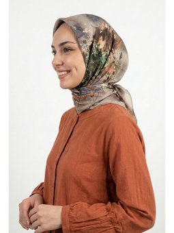 Botanik Desenli Yeşil Soft Pamuk Eşarp
