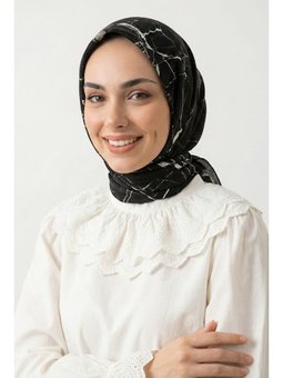 Çizgili Soyut Desenli Siyah Soft Pamuk Eşarp
