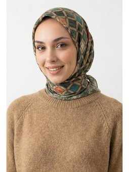 Etnik Çapraz Desen Yeşil Soft Pamuk Eşarp