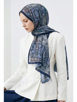 Etnik Desen Lacivert Soft Pamuk Şal