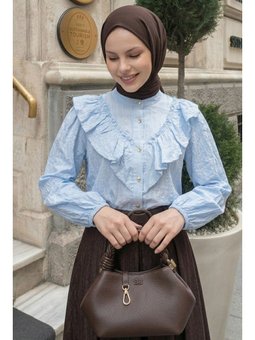 Fırfır Yaka Bebe Mavisi Gömlek