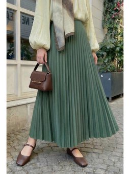 Gizli Lastikli Piliseli Mint Yeşili Etek