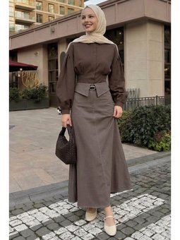 Kemerli Bel Detay Vizon Etek