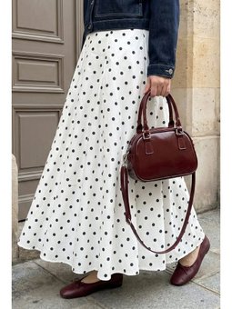 Pileli Puantiyeli Beyaz Etek