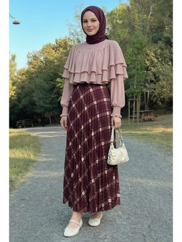 Piliseli Ekose Bordo Etek