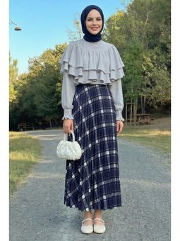 Piliseli Ekose Lacivert Etek