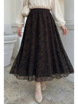 Şal Desen Acı Kahve Flok Etek