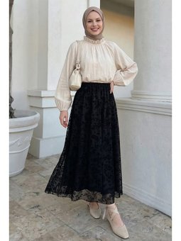 Şal Desen Siyah Flok Etek