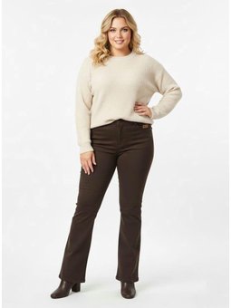 Büyük Beden İspanyol Paça Esnek Kot Pantolon Kahve