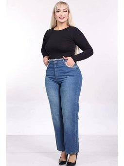 Cepli Büyük Beden Palazzo Kot Pantolon Koyu Mavi Brodekombin Kemer