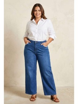 Cepli Büyük Beden Palazzo Kot Pantolon Mavi Brodekombin Kemer