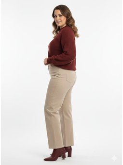 Palazzo Kesim Esnek Pamuk Kumaş Büyük Beden Pantolon Bej