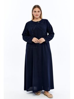 Taşlı Broş Detaylı Büyük Beden Petek Kumaş Ferace/abaya Lacivert Ferace