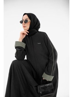 Sare Cupra Biyeli Kol Katlamalı Haki Yeşil Ferace – Siyah