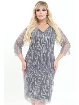 Büyük Beden 3747b Kısa Gri Abiye Elbise