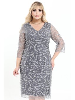 Büyük Beden Kısa Gri Abiye Elbise