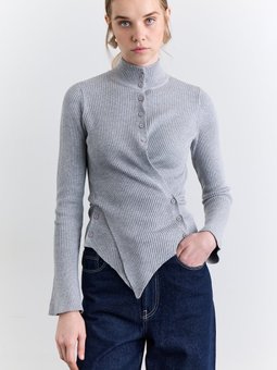 Çapraz Kapamalı Gri Hırka