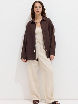 Cepli Rahat Keten Bej Pantolon