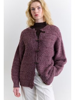 Geniş Düğmeli Triko Bordo Hırka