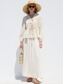 Geniş Kesim Müslin Ekru Etek