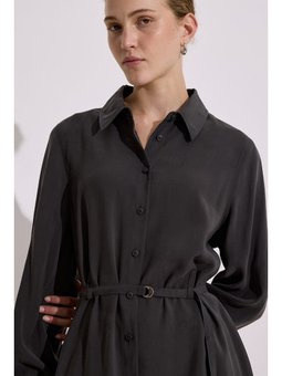 Modal Kemerli Antrasit Gömlek