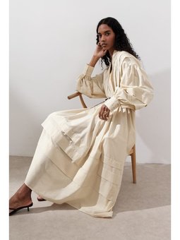 Nervürlü Geniş Sarı Elbise