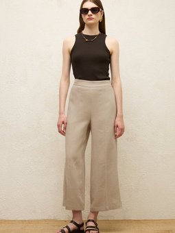 Ütü İzli Keten Pantolon Kum