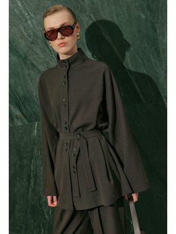 Yuı Kuşaklı Kahverengi Ceket