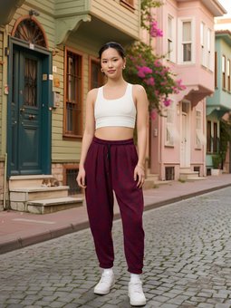 Bordo Jakar Desenli Sokak Tarzı Spor Şalvar Pantolon