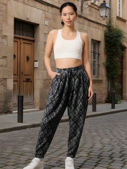 Gri Jakar Desenli Sokak Tarzı Spor Şalvar Pantolon