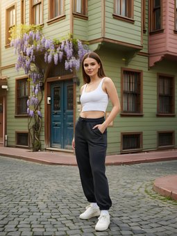 Gri Sokak Tarzı Baggy Paçası Lastikli Pantolon