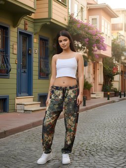 Haki Baskılı Sokak Tarzı Spor Baget Pantolon