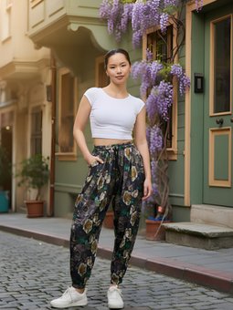 Haki Baskılı Sokak Tarzı Spor Şalvar Bürümcük Pantolon