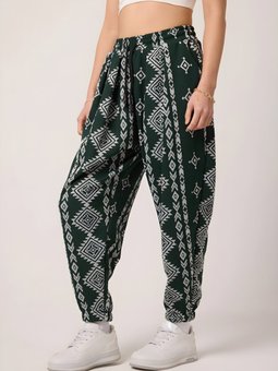 Haki Jakar Desenli Sokak Tarzı Spor Şalvar Pantolon