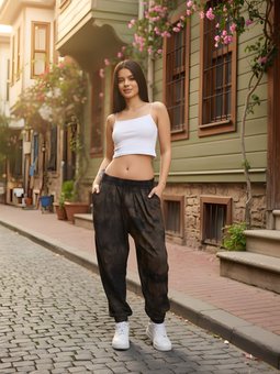 Kahverengi Spor Sokak Tarzı Şalvar Pantolon