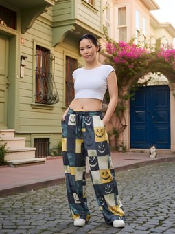 Sarı Baskılı Spor Baggy Bürümcük Pantolon