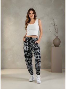 Siyah Etnik Desenli Baget Jakar Pantolon