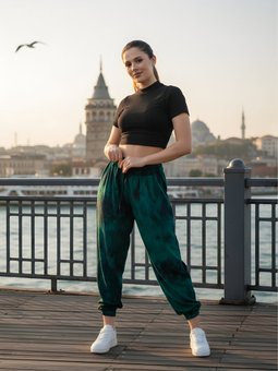 Yeşil Batik Desenli Şalvar Lastikli Pantolon