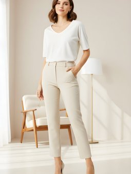 Bej Klasik Bilek Boy Dar Paça Havuç Pantolon