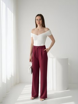 Bordo Geniş Paça Palazzo Cepli Klasik Kumaş Pantolon